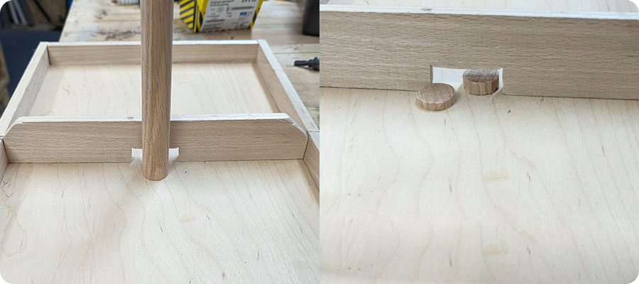 Die Pucks für das Tischhockey zusägen