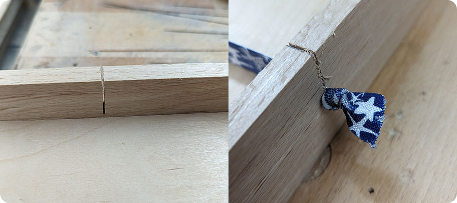 Das Gummiband am Rahmen befestigen